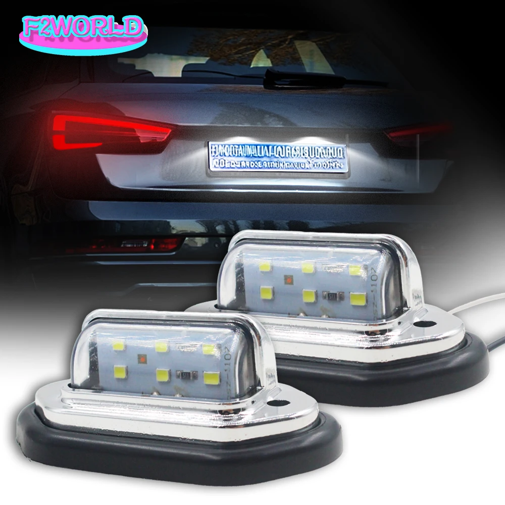 Car License Number Plate Lights 6 LED 12-24V Universal Truck RV Trailer Tail White Side Lamp Waterproof Bulb for Van Bus Trailer