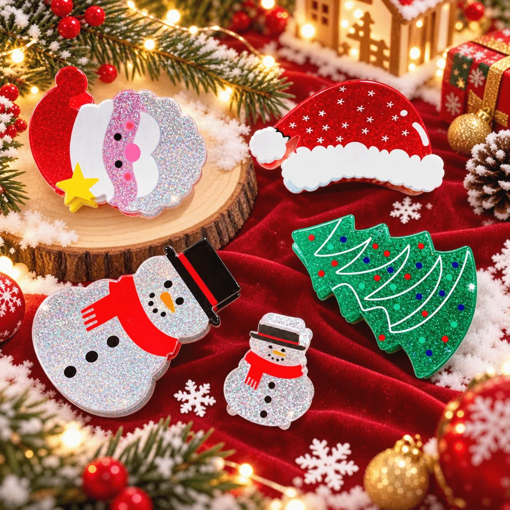 Acrylic Christmas Hair Claw Merry Christmas Santa Claus Cute Shark Clip Lightweight Snowman Christmas Hat Hairpin Teenagers