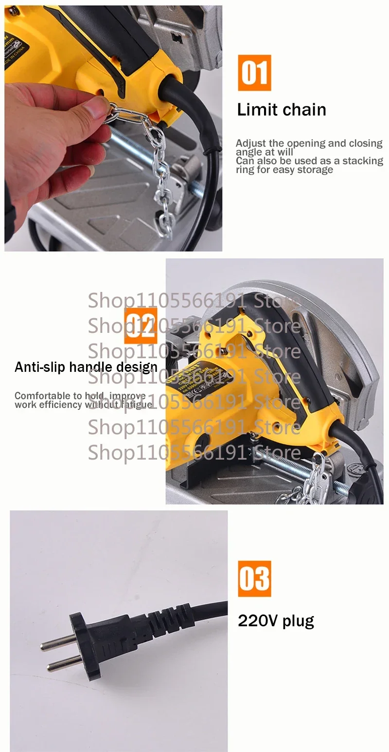 220V 7 Inch Multi-function Electric Saw 45° Metal Profile Cutting Machine Desktop Aluminum Material Steel 1200W 185mm