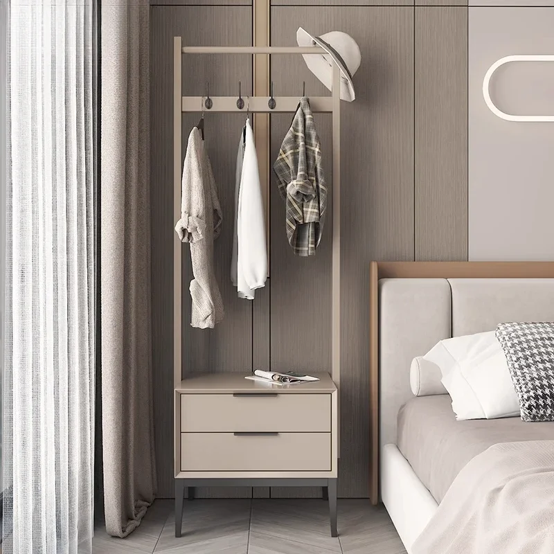 

Italian minimalist coat rack floor-to-ceiling entrance foyer solid wood multi-functional storage shoe change stool bedroom ins