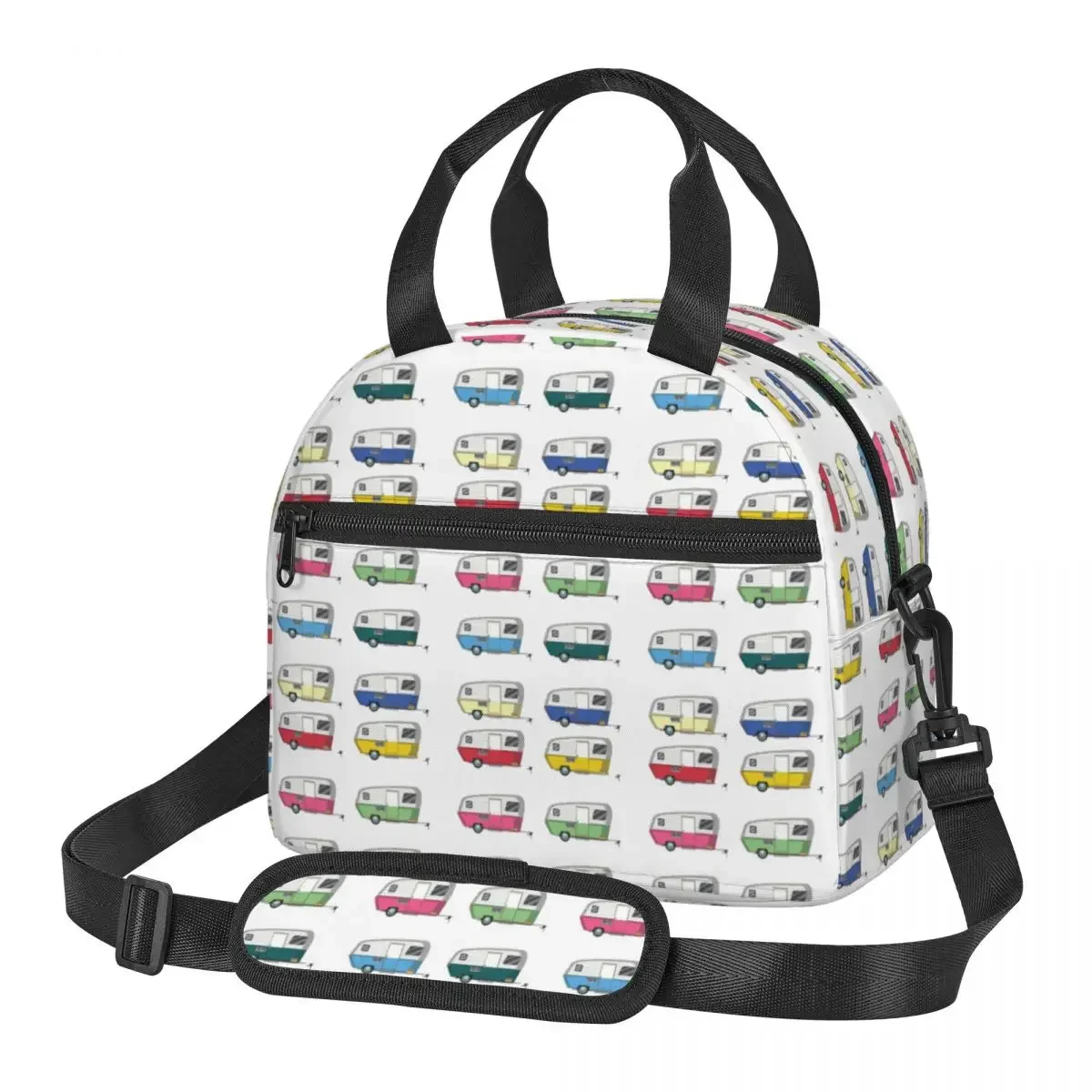 Colourful Vintage Eriba Puck Caravan Daisy Insulated Lunch Bag for Women Children Portable Food Boxes Thermal Lunch Box Tote