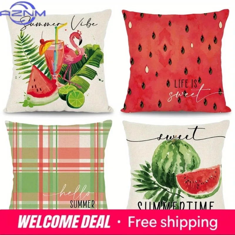 Wohndekor, Kissenbezug mit Sommer-Vibes- und Wassermelonen-Süßigkeitsmuster, geeignet für Sofa, Schlafzimmer, Auto, Kissenbezug