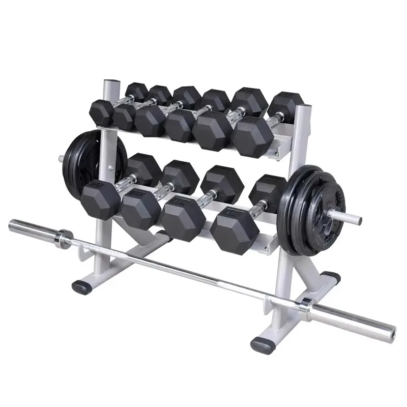 

Affordable Multifunctional Dumbbell & Barbell Rack - Home Gym Storage Equipment for Hex Dumbbells & Weight Plates