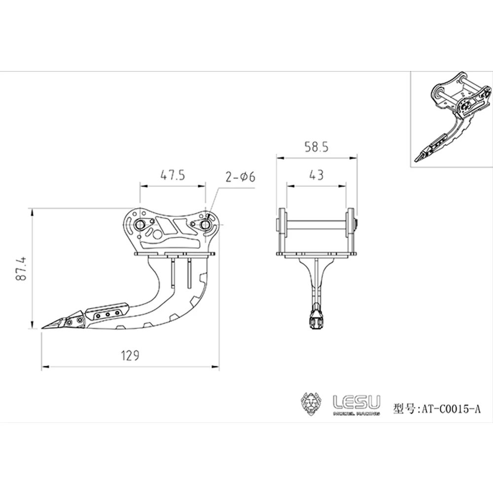 Lesu AT-C0015-A 1/14 escavadeira c374 modificado balde de remoção rápida substituição lâmina dobrada ripper escavadeira diy