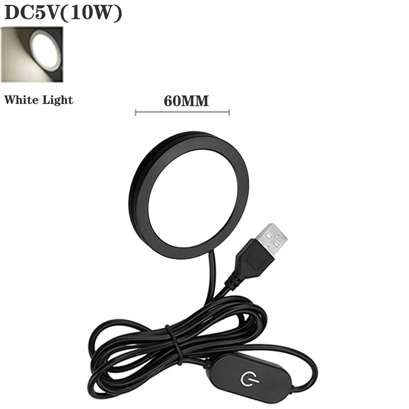 DC5V 10W LED Spotlight Touch Dimming USB Ultra-thin Cabinet Mini Lamp with Switch DIY Display Jewelry Ceiling Downlight.