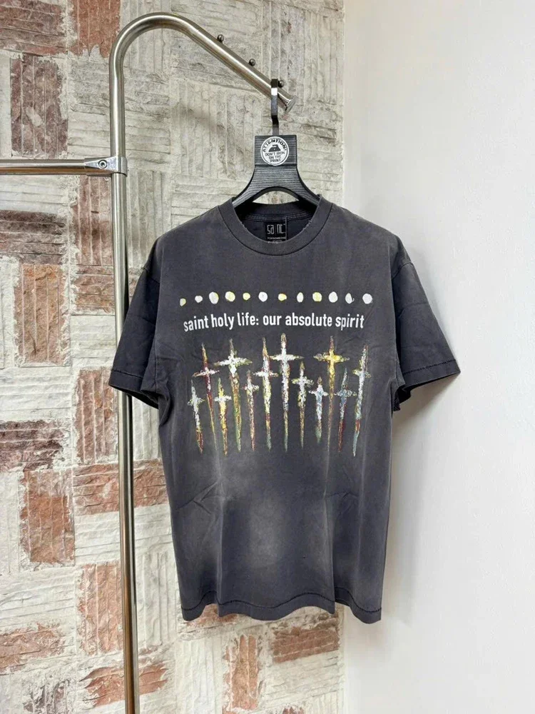 

SSSAINT LOUIS Винтажная футболка с девятью дюймовыми ногтями для мужчин и женщин, футболка большого размера с короткими рукавами