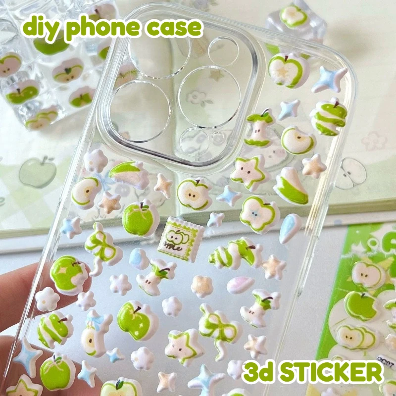 

Cute Cartoon Mini Apple 3D Relief Stickers Fun Children's Puffy Decals for Stationery & Phone Cases CCD Scrapbook Journal Decor