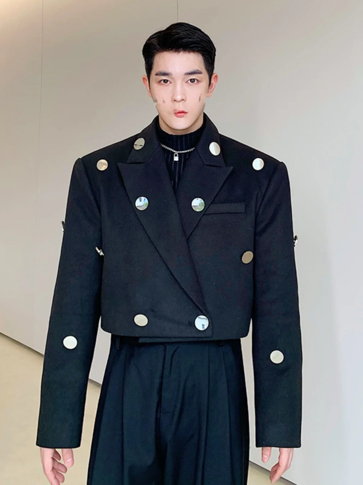 

Зимняя мужская шерстяная куртка в стиле ретро, повседневная, с металлическими элементами, синяя, молодежная, удлиненная, свободного кроя, трендовая верхняя одежда