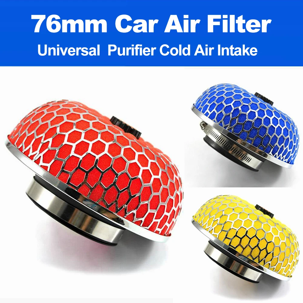 Filtro de aire Universal de 76mm, limpiador lavable de cabeza de seta, purificador de aire de alto flujo, admisión de aire frío para coche, piezas