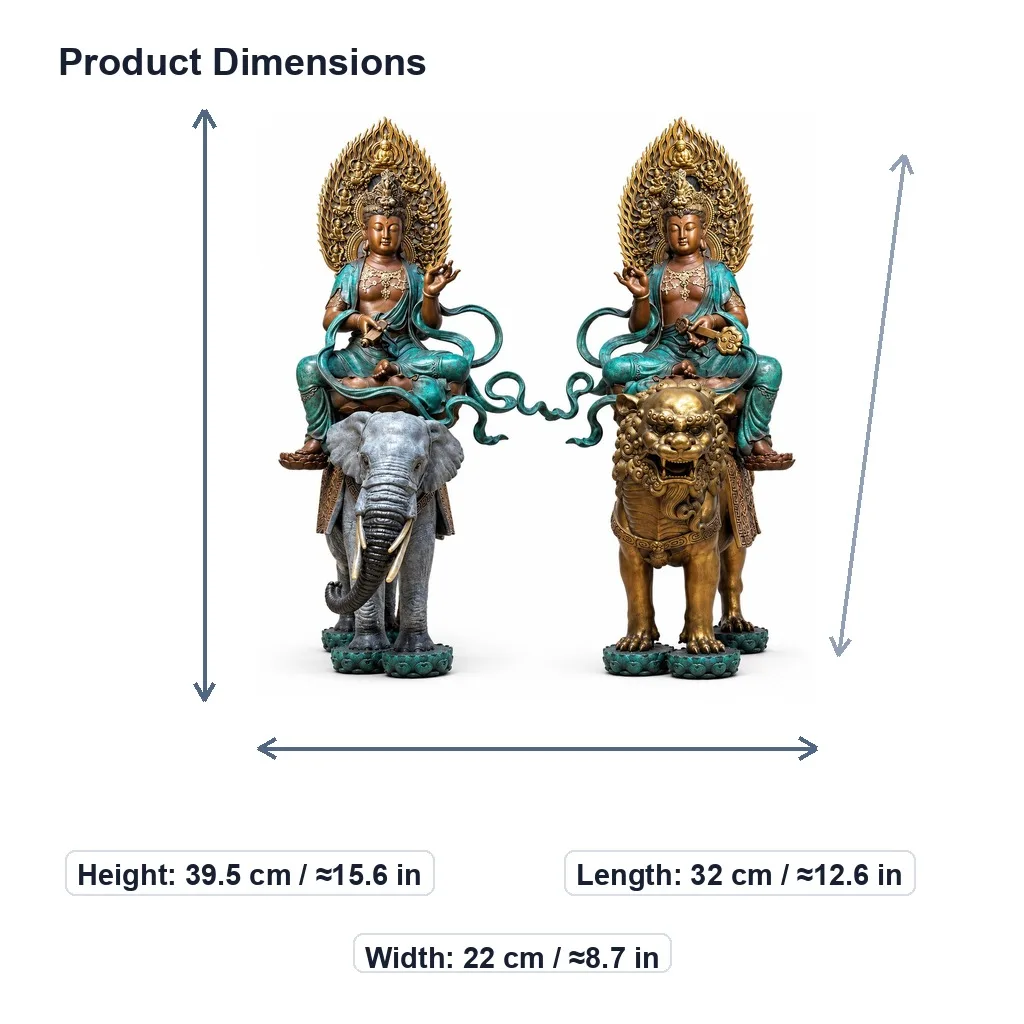 Handcrafted Bronze Manjushri and Samantabhadra Buddha Statue for Chinese Zen Home Living Room Desk Ornament Blessing Gift