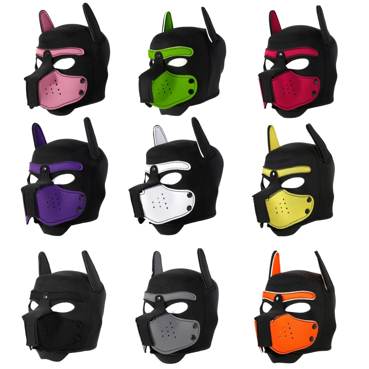 Hommes femmes accessoires exotiques chiot jouer masque Cosplay Costumes Sexy Latex bouche ouverte visage complet Halloween fétiche tête capuche masques