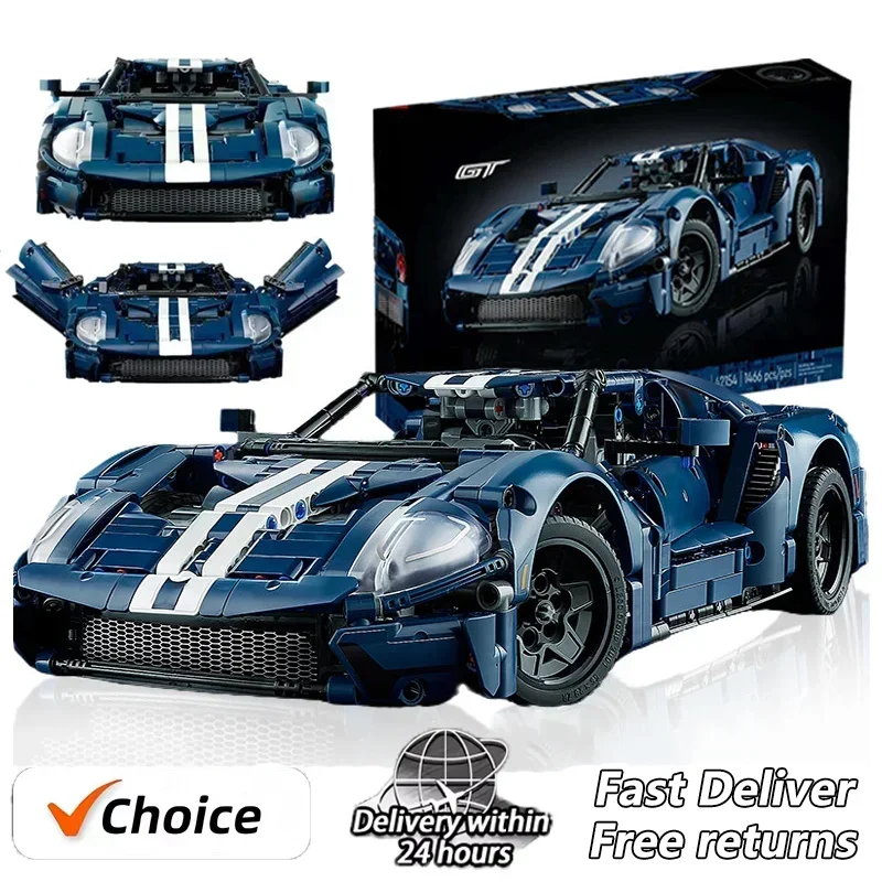 

New 1466Pcs Technical 42154 Building Blocks Blue GT Race Car Assembly MOC Model Set Vehicle DIY Assembly Toy Adlut Birthday Gift