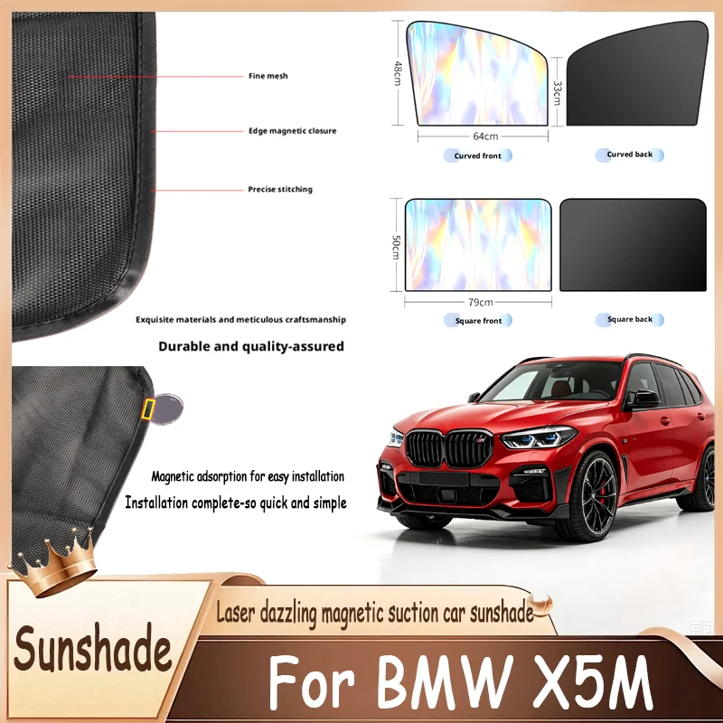 For BMW X5M, Magnetic Side Window Sun Shade Titanium Silver Reflective, Full UV/Heat Block, Keeps Cabin Cool, Easy Storage.