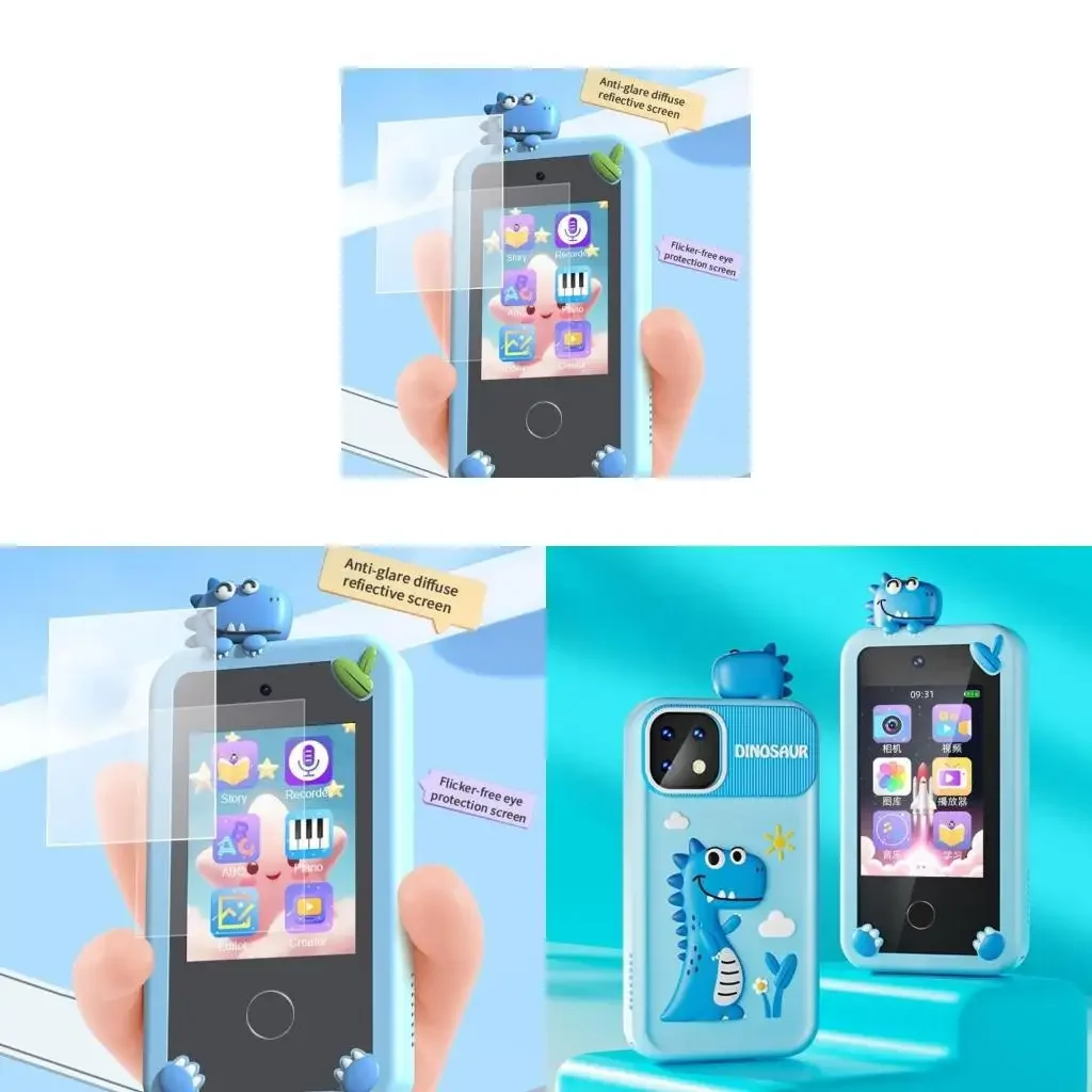 

Cartoon Dinosaur Toy for Boy Girl 2.8Inch Screen Double Camera Designs Learning Phone Toy for Preschool 15UB