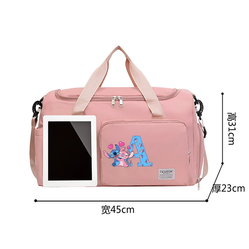 Stitch Disney Women Carry on Travel Bag Letter ABC Large Capacity Gym Duffle Bags Shoe Compartment Sport Fitness HandBag Gifts