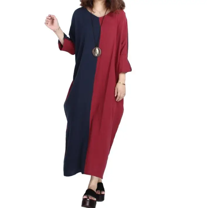 

2024 Summer Autumn women long sleeve cotton linen dress,brand patchwork loose casual long dress,Vintage Dresses