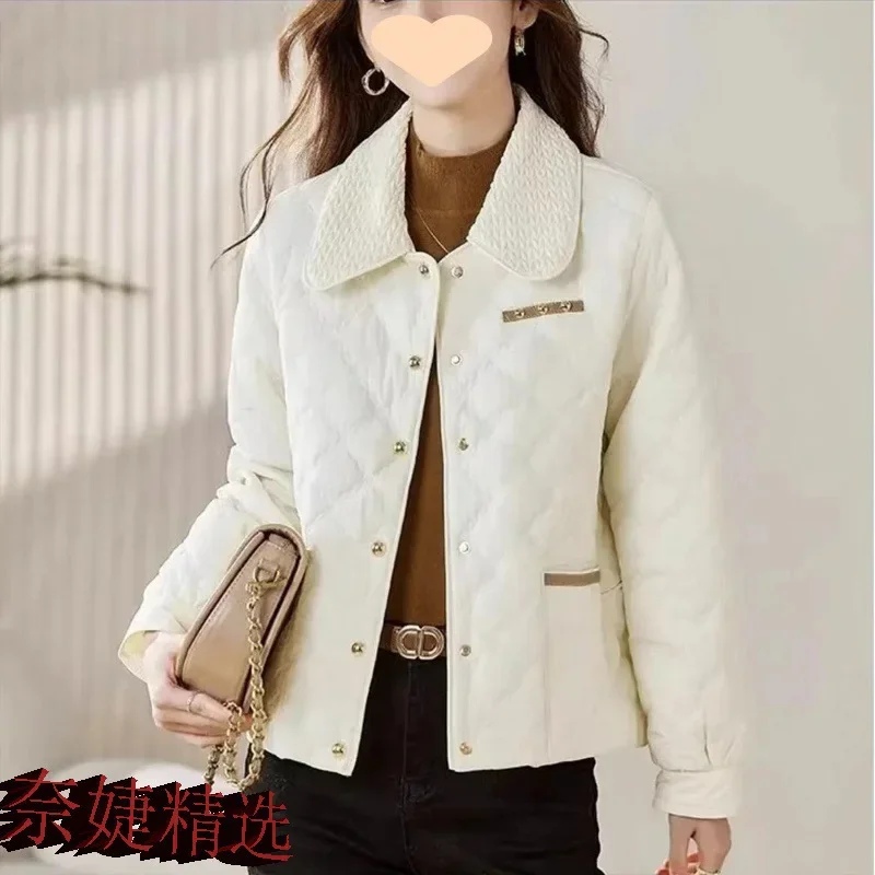Middle-aged and Elderly Mothers Light Cotton Jacket Women's Versatile lapels Fashion Single Breasted Outerwear Casual Ladies Top