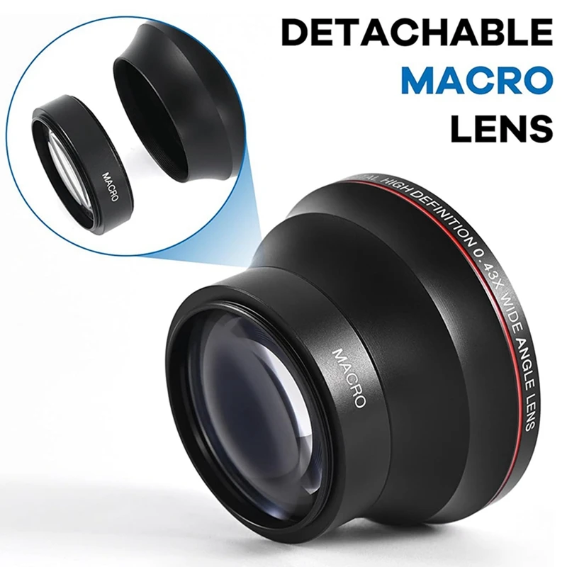 58MM 0.43x High-Definition Wide Angle + Macro Lens Attachment for 58mm Cameras Enhance Your Photography Creativity-A32R