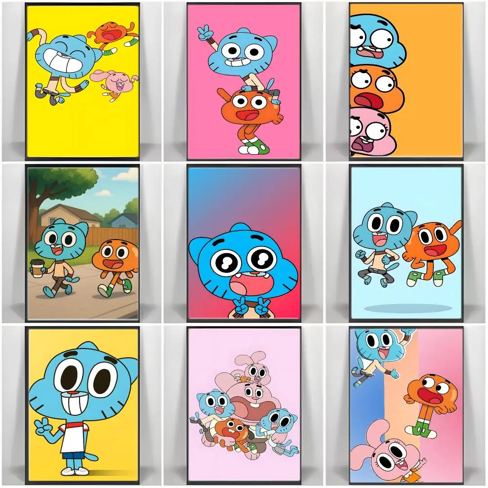 Anime The Amazing World of Gumball Poster  Self-adhesive Art Waterproof Paper Sticker Coffee House Bar Room Wall Decor