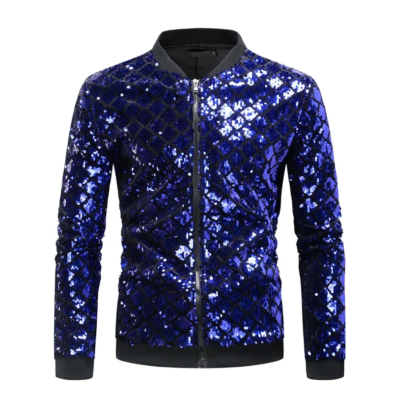 2024 New Fashion Plaid Versatile Mens Jackets, Large Size Nightclub Dance Performance Party Beaded Collar Color Collision Blazer