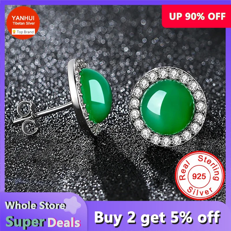 

Allergy Free 100% Original S925 Silver Lab Emerald Jade Stud Earrings Women's Luxury Elegant Wedding Accessories Bride Jewelry