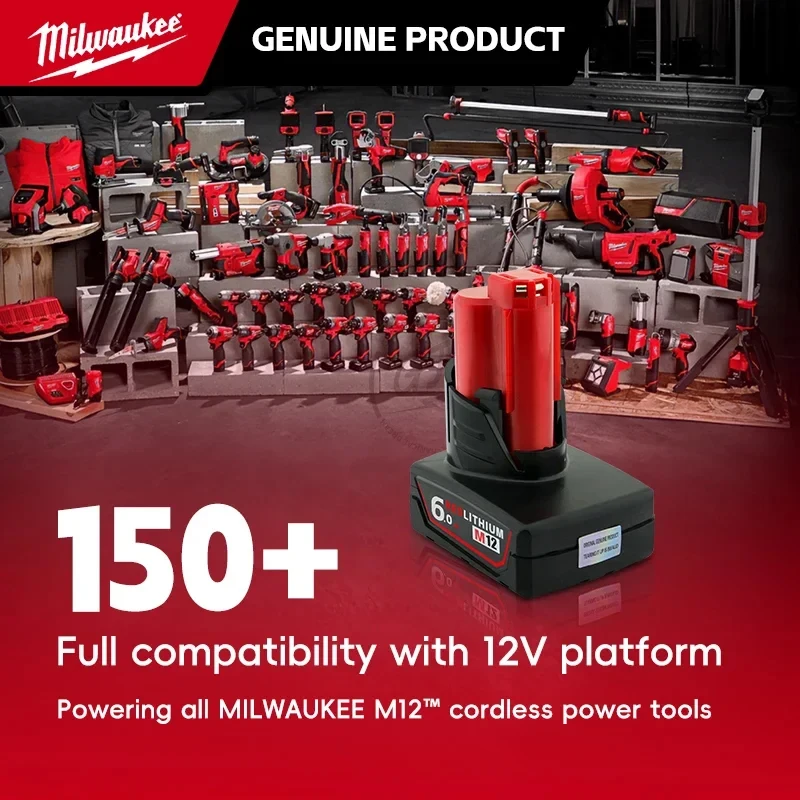 

Genuine Milwaukee 6Ah M12 battery, M12B6 color box packaging, Suitable for Milwaukee 12V electric tools，long-lasting power12V