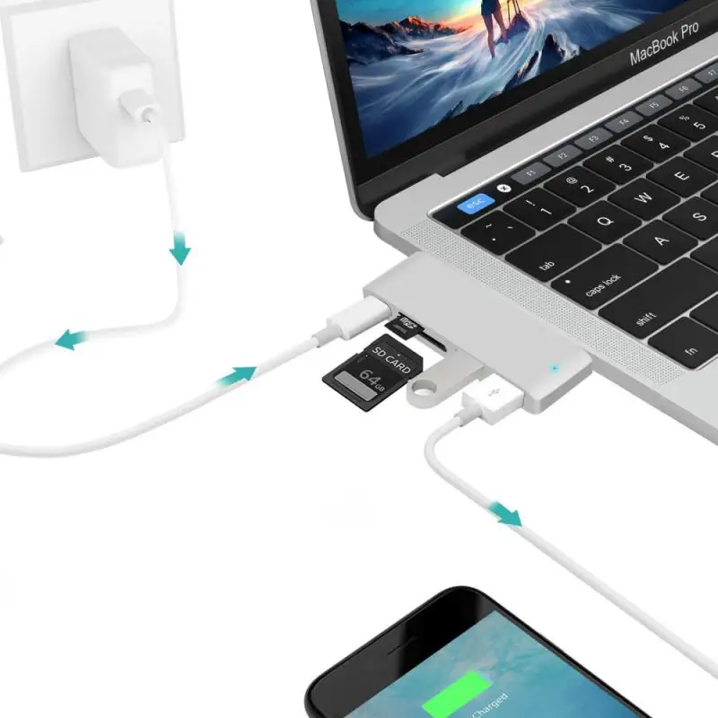 Концентратор 3.1 Type-C к адаптеру 4K Thunderbolt 3 USB C Hub с концентратором 3.0 TF SD Reader Slot PD для MacBook Air 2020 M1 Чип