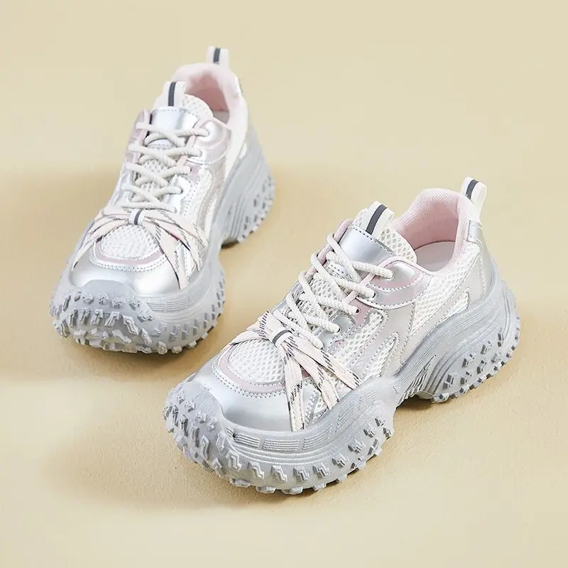 

Women's Thick Sole Dad Shoes 2025 New Spring Mesh Breathable Height Increasing Casual Sneakers Korean Style Sports Shoes