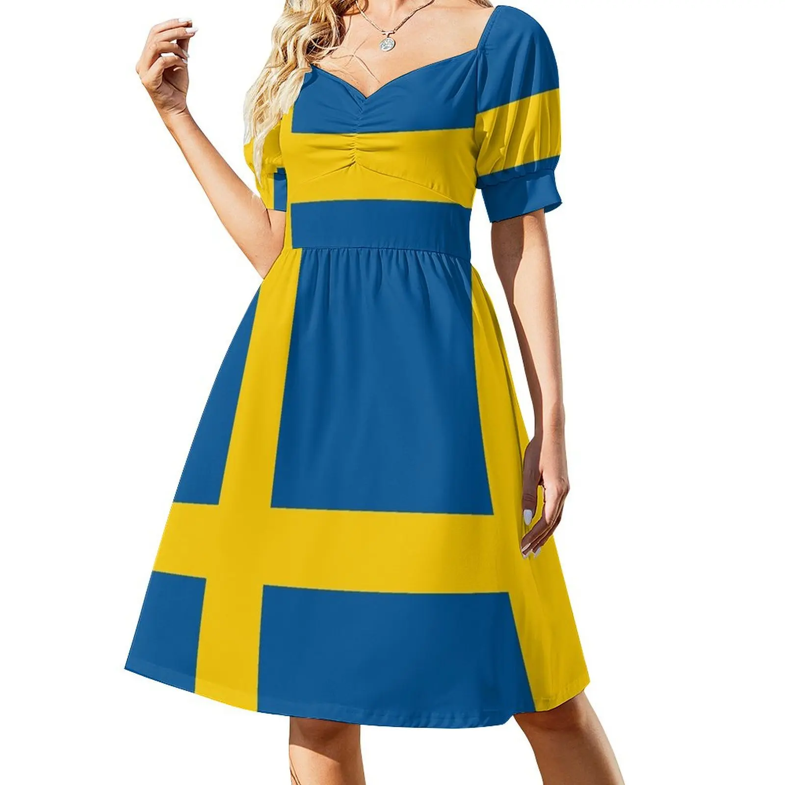 

Sweden Swedish Flag Square Short-Sleeved Dress cute dress summer dress woman 2025