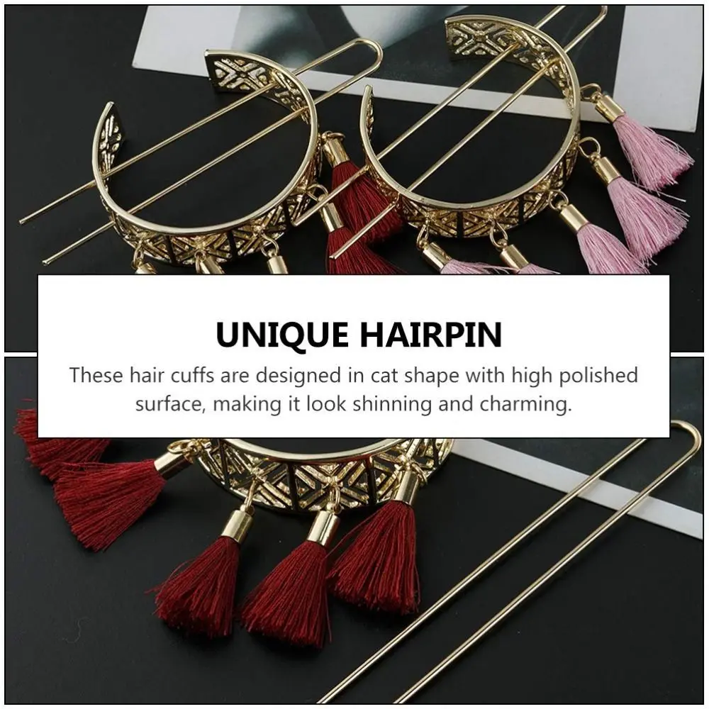 Stik Rambut Berongga Gaya Boho Jepit Rambut Rumbai Braket Kubah Aloi Pin Rambut Emas Perhiasan Wanita