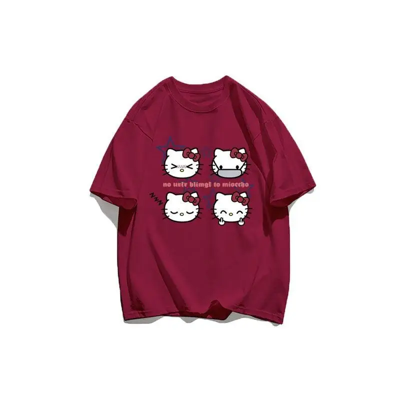 تي شيرت كارتوني من Sanrios Hello Kittys Kawaii لطيف بأكمام قصيرة فضفاض ومتعدد الاستخدامات ومريح وقابل للتنفس هدية لصديقتك