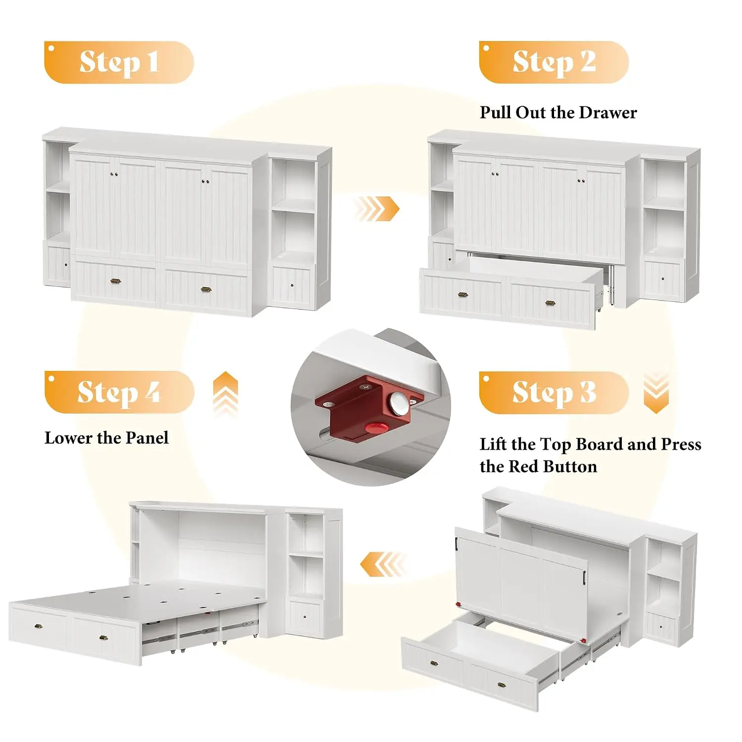 Full Size Wall Bed with Side Tables & USB Charging Station, Customized