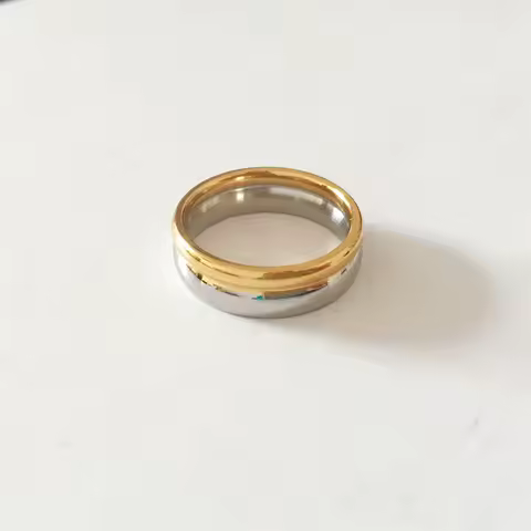 Minimalist Gold Silver Color Partially Stacked Double Layer Stainless Steel Chunky 2 Layered Wide Ring Waterproof For Womens