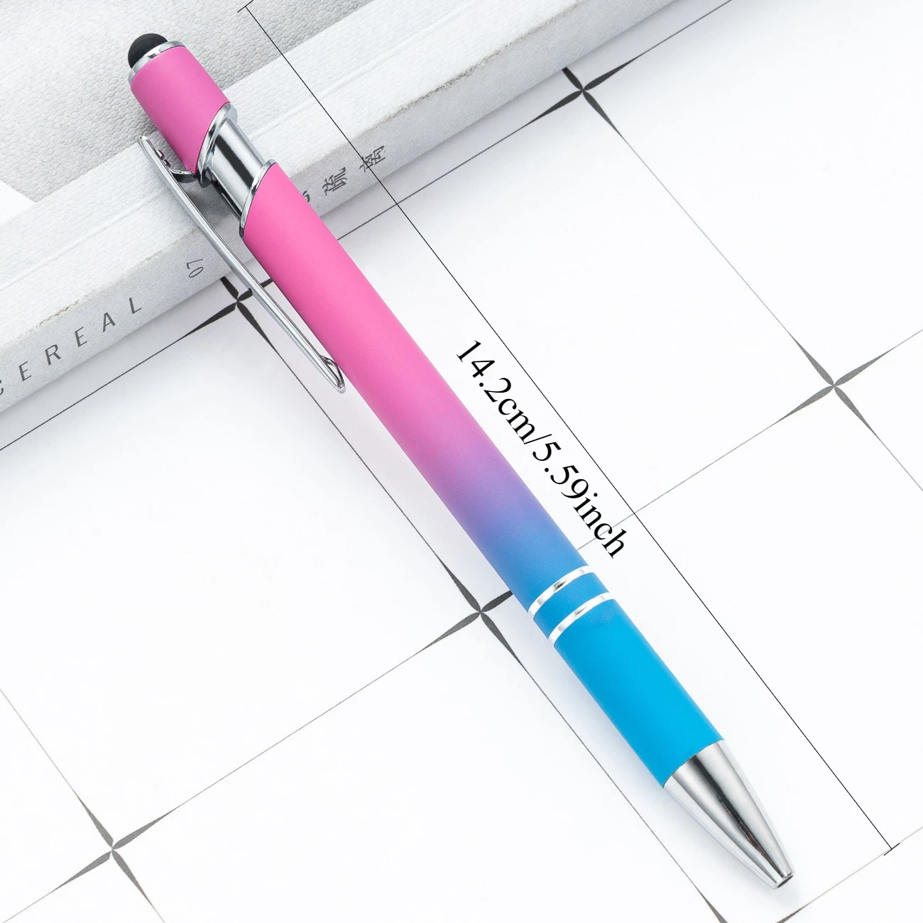 20 pcs Wholesale Gradient Color Metal Ballpoint Pen Press Type Touch Screen Stylus Advertising Pen For Office Business Gift