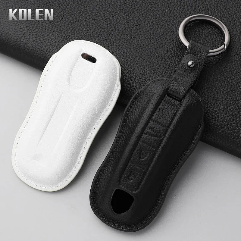 Dermis Leather Car Key Case Cover Shell For Porsche Panamera Cayenne 971 911 9YA Boxster 3 Buttons Protected Fob Bag Accessories