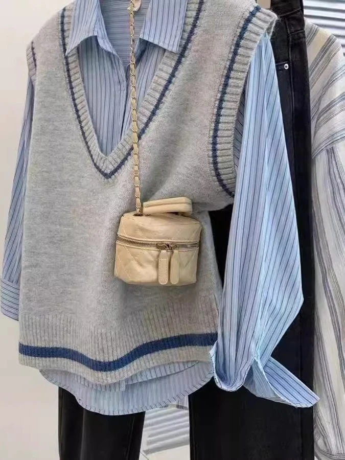 

Новый женский вязаный свитер-жилет, весна 202, корейский Sle V-Ne, лоскутная верхняя одежда на хлопковой подкладке, обычный тонкий...