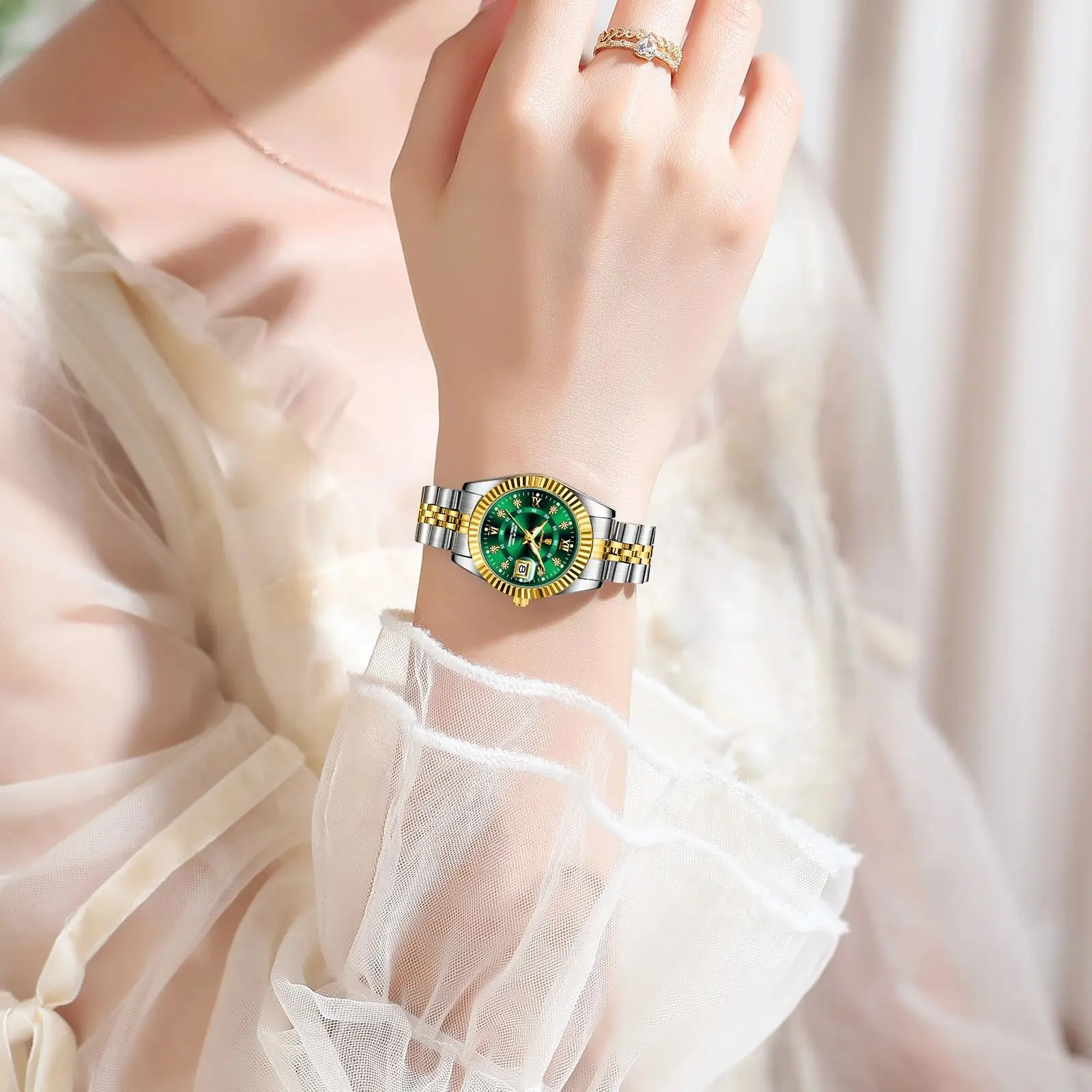 POEDAGAR, reloj de pulsera de lujo para mujer, resistente al agua, fecha luminosa, reloj informal para mujer, relojes de cuarzo de acero inoxidable a la moda para mujer