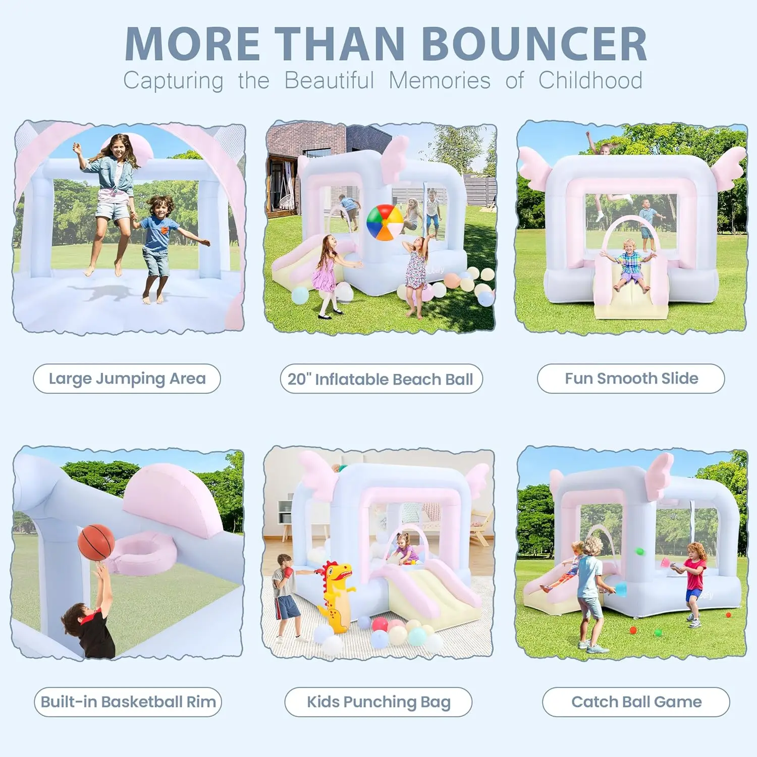 子供用インフレータブルバウンスハウス、ドリームウィングバウンシーキャッスル（8〜12歳対象）、屋内＆裏庭で楽しめる幼児用インフレータブルバウンサー ジャンプP