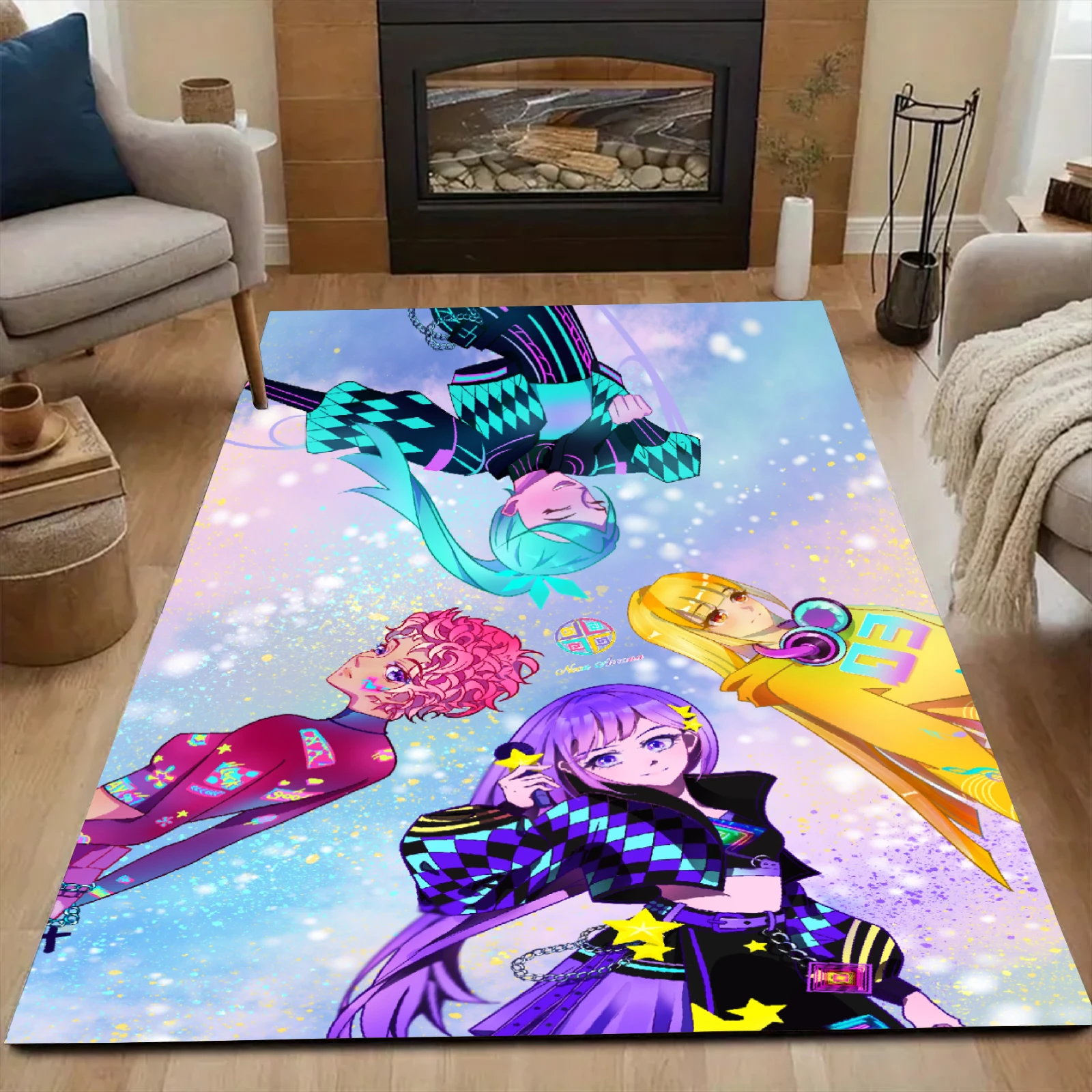 Large Carpet Floor Rug NEON ARCANA Girls Washable Anti-Slip Unique Decor for Living Room Play Room Girls Bedroom Popular Rug
