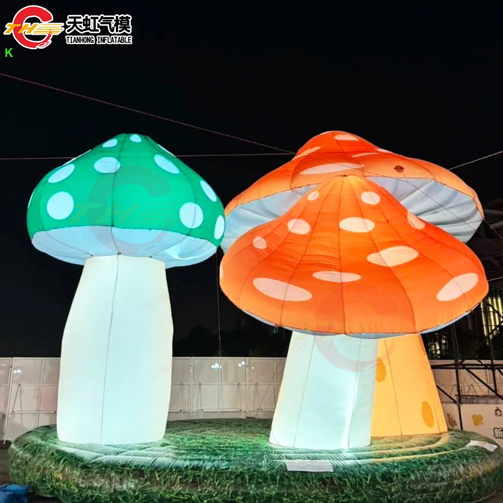 Fast Shipping Giant Inflatable Mushrooms with LED Lighting Commercial Advertising Decoration Blow Up Mushroom Models