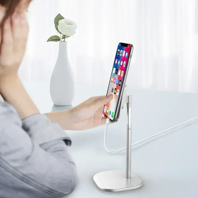 Soporte para teléfono de escritorio, soporte para tableta para teléfonos Ipad, soporte Universal telescópico, ángulo de altura ajustable, soporte de Metal en vivo