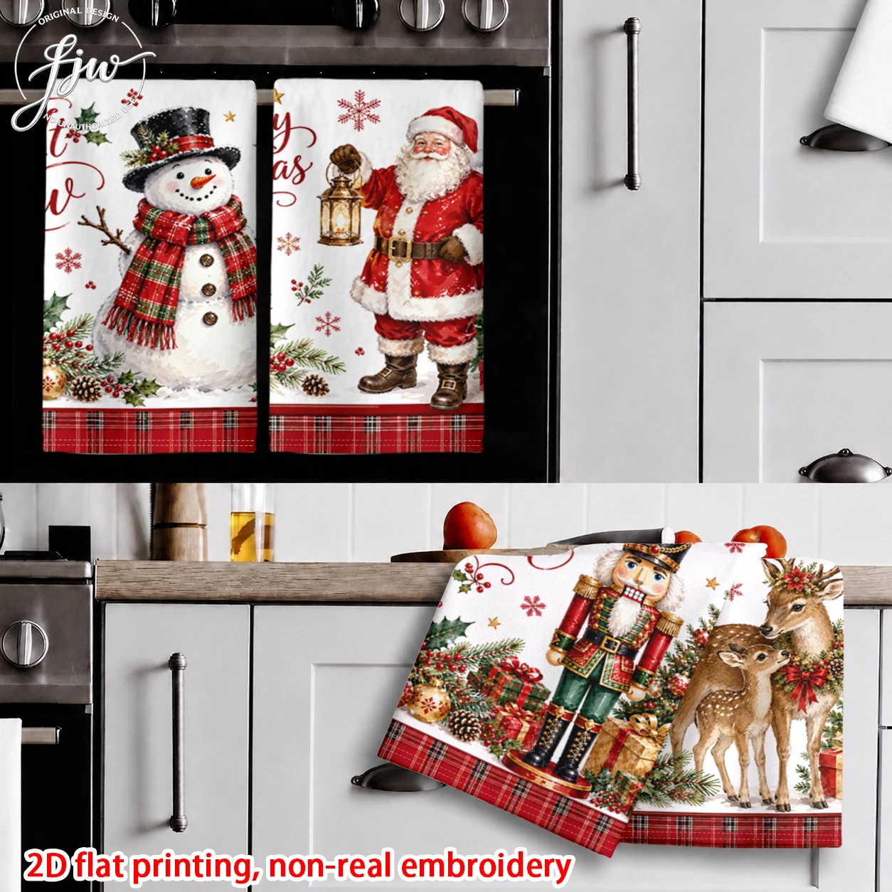6pcs Christmas Kitchen Towels Vintage Santa Snowman Reindeer Nutcracker Xmas Decorative Dish Towels for Holiday Cooking Baking
