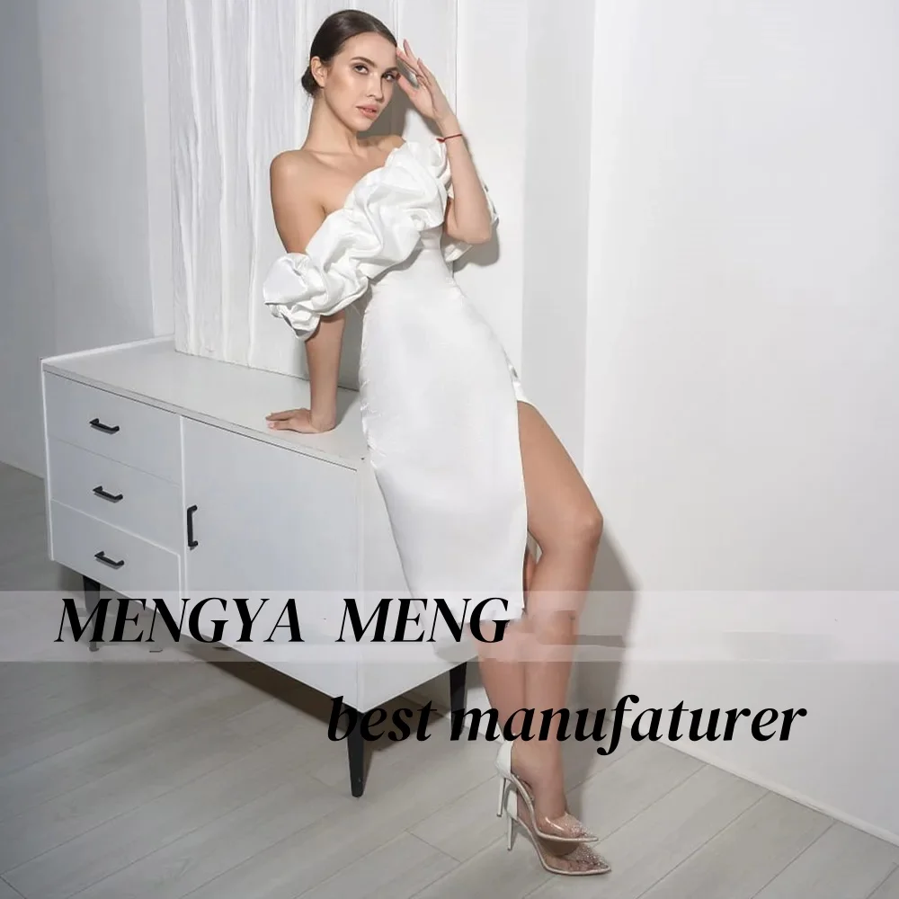 ZHUISHU Elegant Knee-length white Wedding Dress Women Open Back Side Split Pleat Sexy Bridal Gown Vestidos De Novia Customized