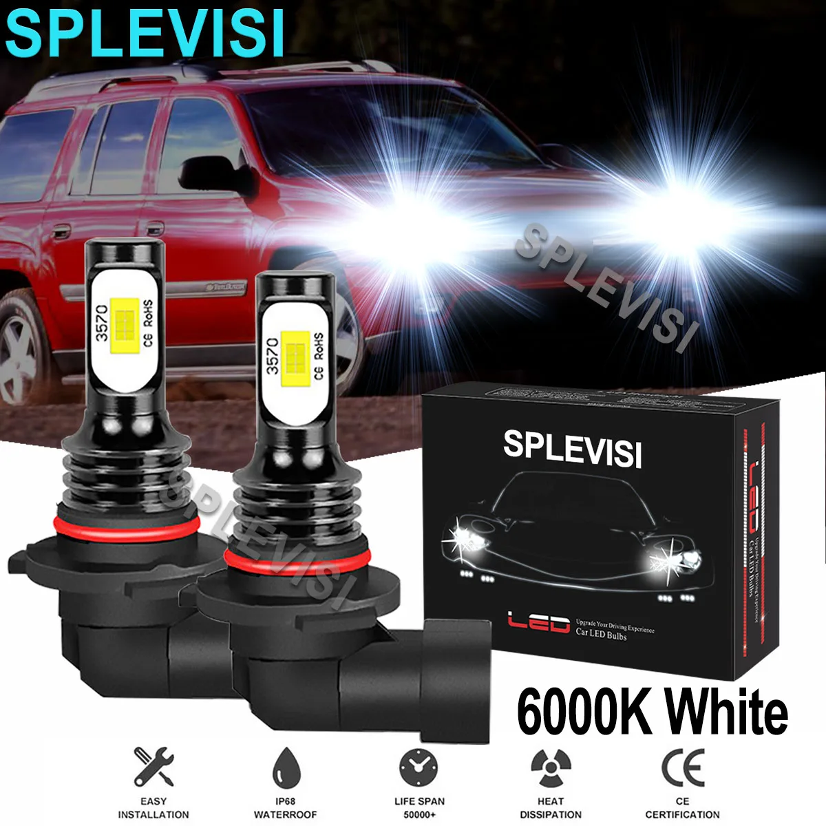 

2x70W White Car LED Headlight High Beam Bulbs 6000K For Chevy C10 C/K1500/2500 Pickup Truck 1988-1998 Chevy Camaro 1998-2002