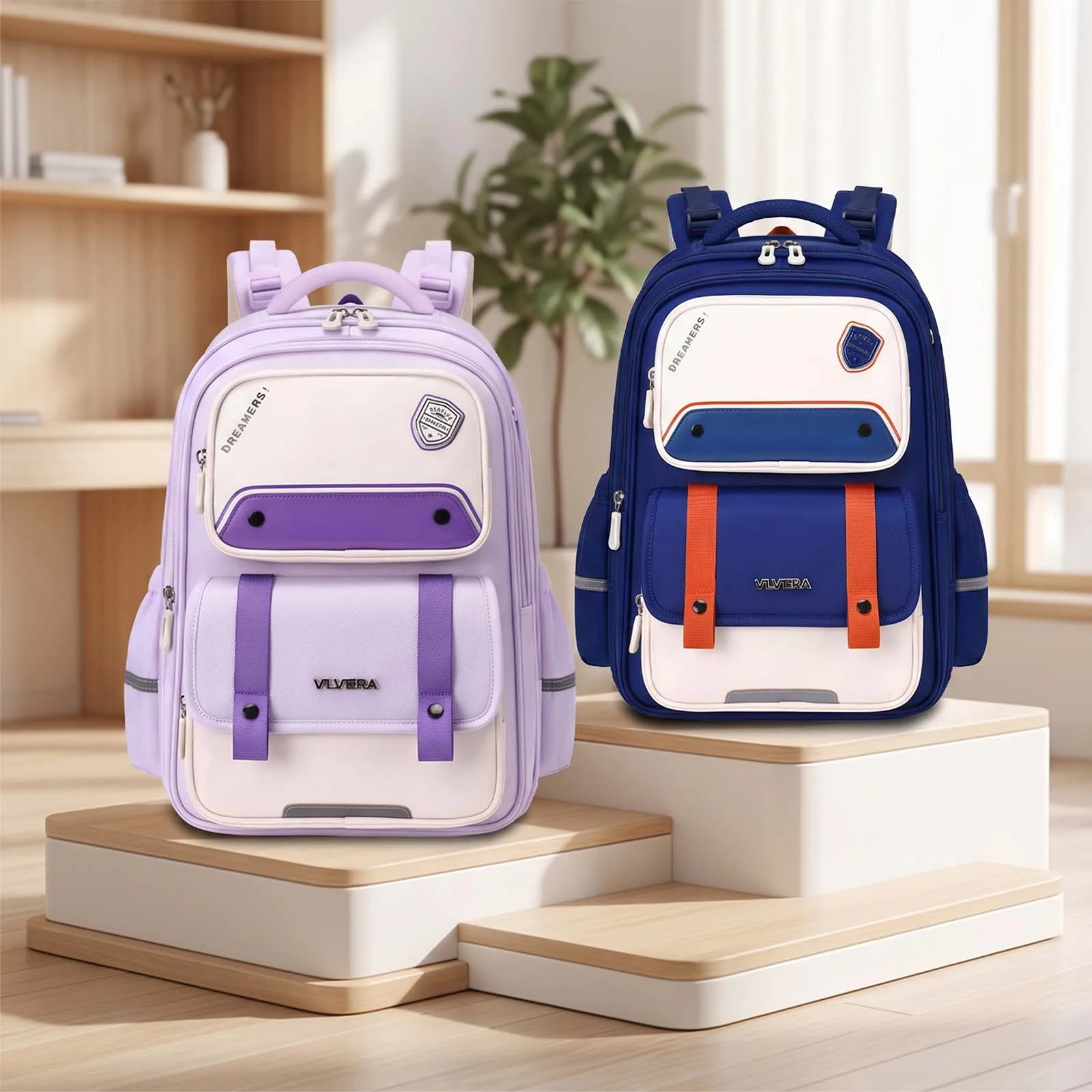 British Style School Backpack for Elementary Students,Large Capacity Breathable Kids Bookbag,Ergonomic Daypack for Boys Girls