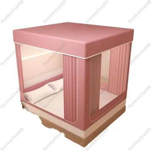 Kids Anti-Fall Mosquito Net Pop-Up Canopy Bed Tent with Curtains for Baby Crib Bedroom Foldable Protective Net