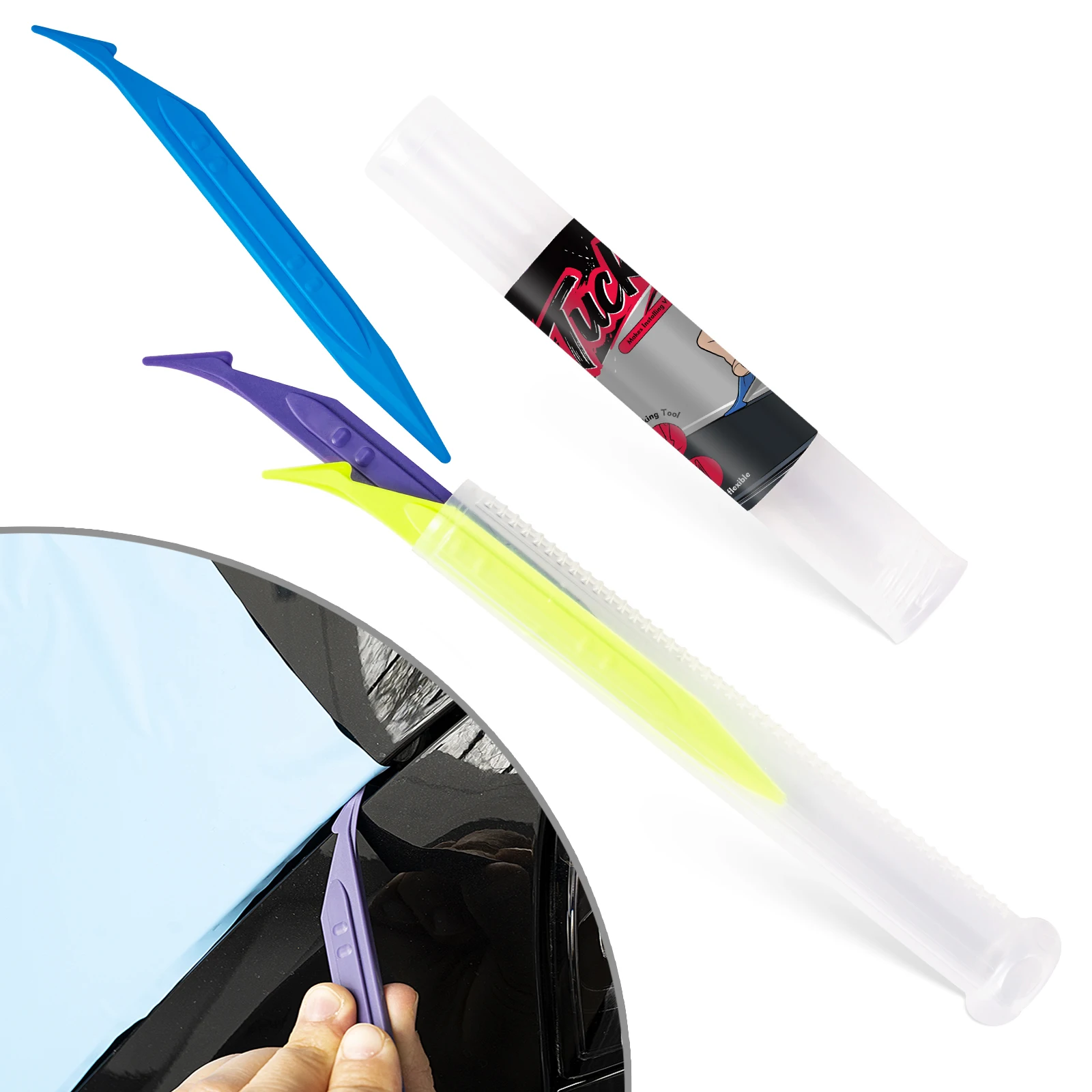 EHDIS Double-Ends Micro Squeegee 3pcs/Set Window Tinting Wrapping Vinyl Edge Detailing Installation Car Film Gap Sealing Sticks
