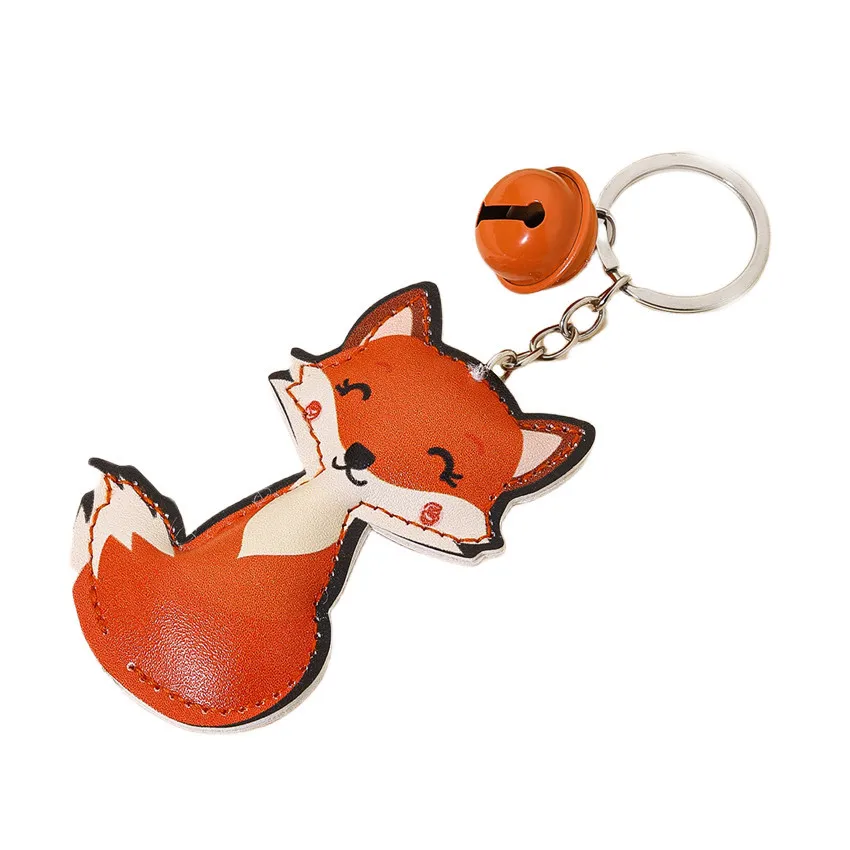 New PU Cotton Filled Bell Fox Pendant Bag Pendant Versatile Cartoon Animal Car Keychain Accessories Wholesale