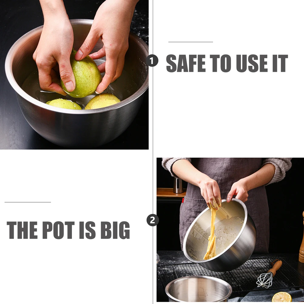

Stainless Steel Cooking Basin Pot Thick Deep Food Grade Mixing Egg Bowl for Home Kitchen Silver Stainless Pot Household