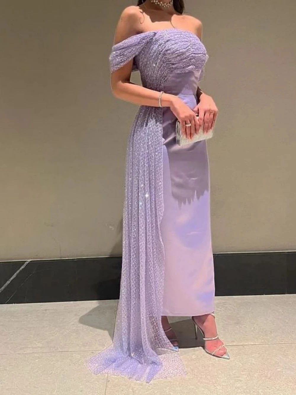 

Lilac Formal Party Long Bespoke Occasion Gown Evening Dresses Pastrol Unisex Jersey Retro Dubai Saudi Arabic Prom Customized